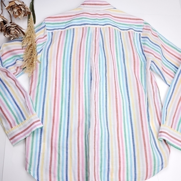 New Lands' End White Striped Cotton Linen Top S - Picture 6 of 16